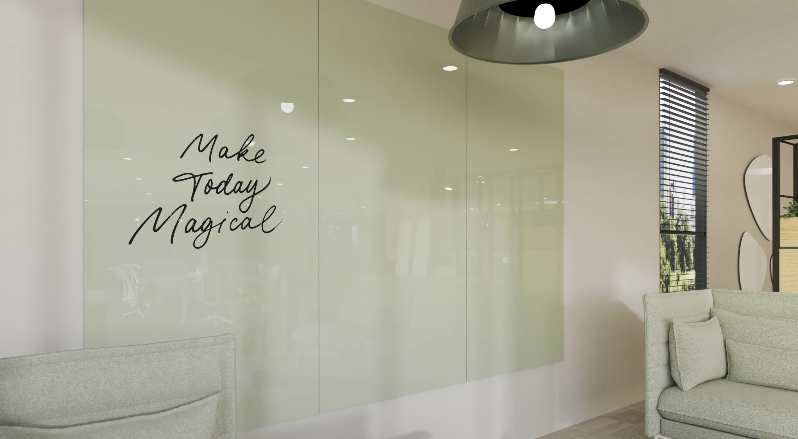 Glasbordwand met opschrift