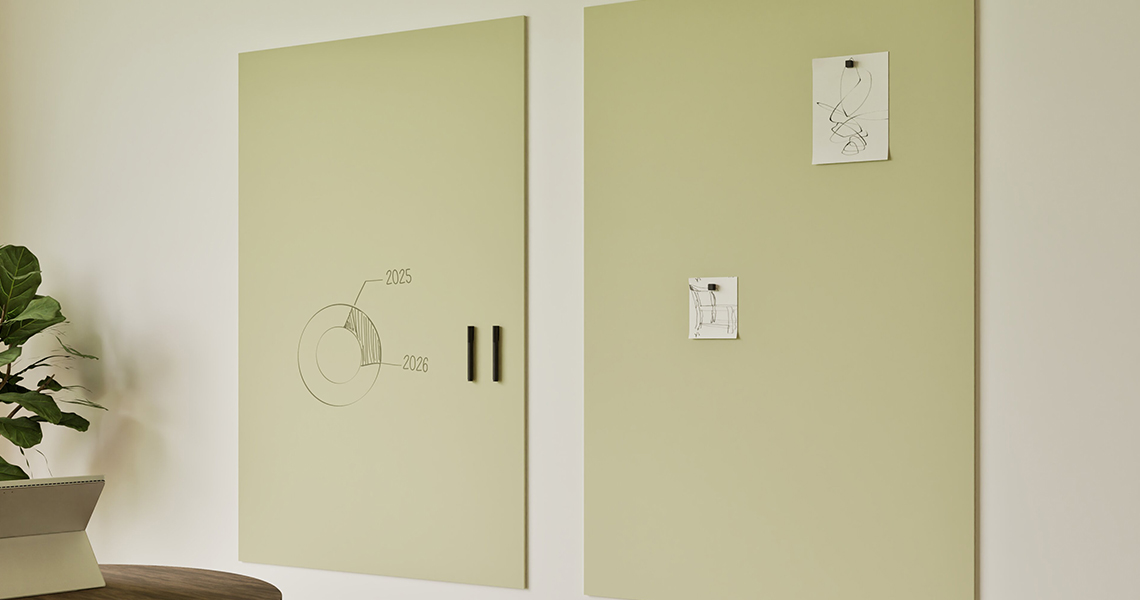 SatinTones whiteboards combineren een zachte uitstraling met krasbestendig keramisch staal voor een stijlvolle werkomgeving.