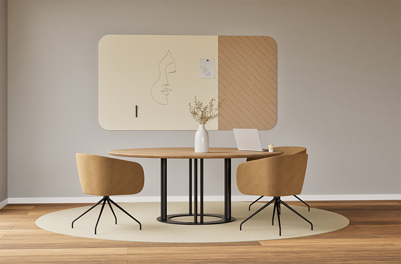 Chameleon Curve Combi, combinaison de tableaux blancs et de panneaux acoustiques