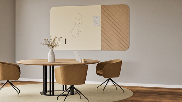 Chameleon Curve Combi, combinatie van whiteboard en akoestische panelen