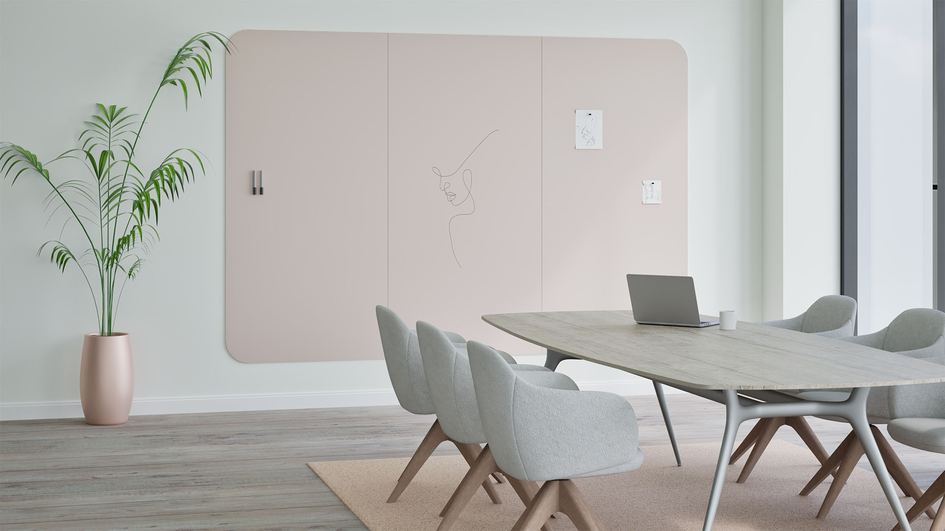 SatinTones whiteboards combineren een zachte uitstraling met krasbestendig keramisch staal voor een stijlvolle werkomgeving.