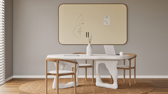 Chameleon Curve Oak, Whiteboard, Whiteboard, Droog uitwisbaar bord, Groot whiteboard voor de muur, Randloos whiteboard