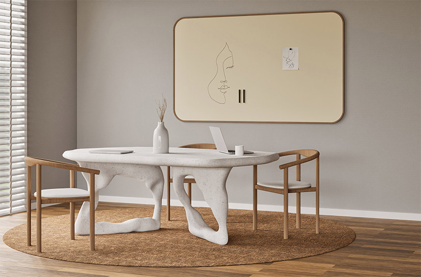 Chameleon Curve Oak, Whiteboard, Whiteboard, Droog uitwisbaar bord, Groot whiteboard voor de muur, Randloos whiteboard