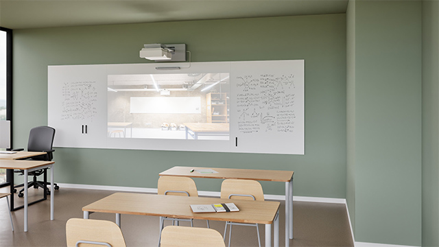 hybrid whiteboard, whiteboard met projectie, whiteboard wand met beamer, schrijfwand onderwijs, interactieve wand oplossing, whiteboard met touchscreen, projectiewand onderwijs, whiteboard en projectie combineren, schrijfwand kantoor, visuele wandoplossing, whiteboard met PET vilt combineren, Chameleon Hybrid Projection Wall, multifunctionele schrijfwand, whiteboard voor grote groepen, presentatiewand onderwijs, whiteboard met indirect licht, whiteboard zonder reflectie, maatwerk schrijfwand, whiteboard en samenwerking, whiteboard voor vergaderruimte