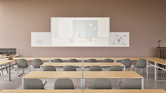 hybrides Whiteboard, hybrid projection wall whiteboard, Whiteboard mit Projektor, Whiteboard für Bildung, mattes Whiteboard, Whiteboard Wand, nahtloses Whiteboard, interaktives Whiteboard, Projektionswand, pädagogisches Whiteboard