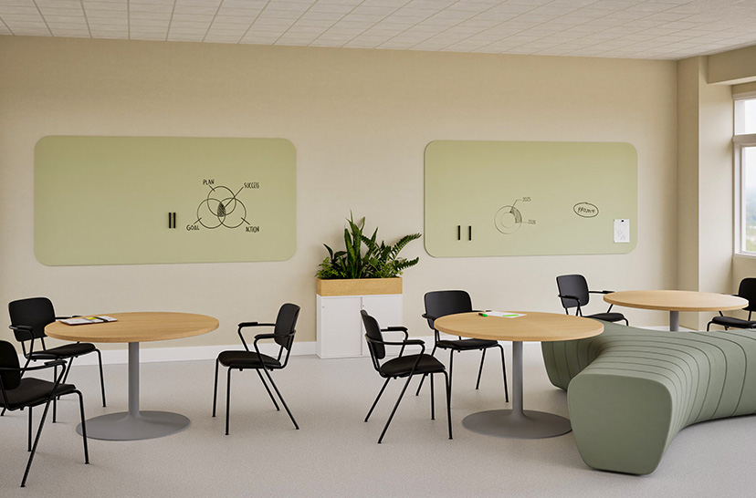 Curve Whiteboard Schule, Whiteboard mit abgerundeten Ecken, rahmenloses Whiteboard Bildung, sicheres Whiteboard für Klassenzimmer, interaktive Whiteboard Tafel Schule, Whiteboard Unterricht, Chameleon Curve Schule