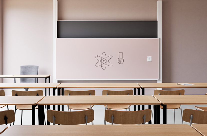 double column board, adjustable classroom whiteboard, interactive teaching board, sliding whiteboard education, chameleon column board, dual writing panels, vertical rail whiteboard, magnetic ceramic steel board