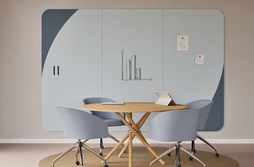 Chameleon Curve Wall Combi, Whiteboard, Whiteboard, Droog uitwisbaar bord, Groot whiteboard voor de muur, Randloos whiteboard