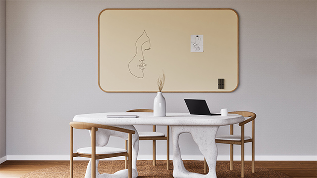 Tableau blanc Chameleon Curve Oak : un design simple et moderne, idéal pour tous les espaces. Disponible en différentes finitions, y compris les SatinTones colorés et mats.
